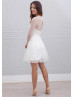 Ivory Polka Dot Tulle Sheer Long Sleeves Short Wedding Dress 